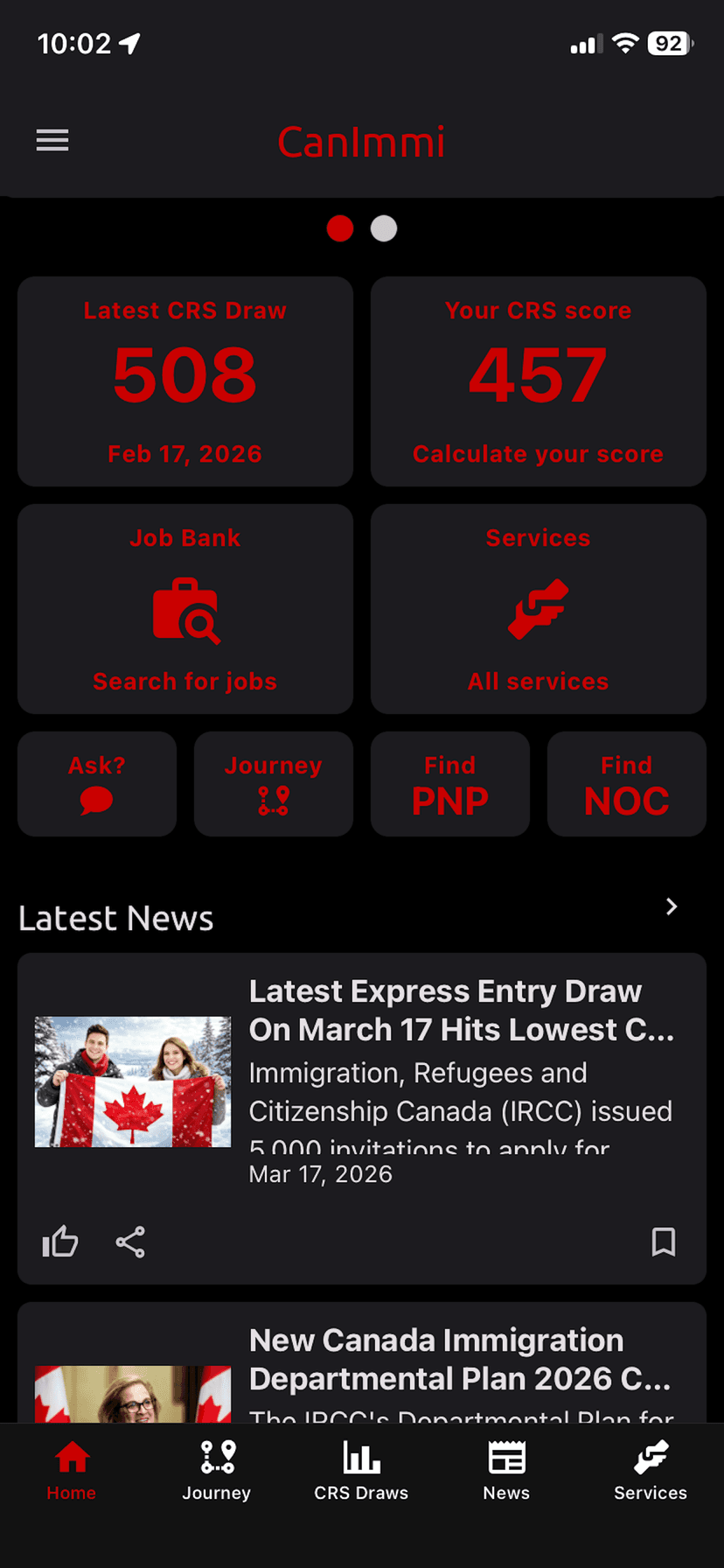 CanImmi App Preview - Home Screen